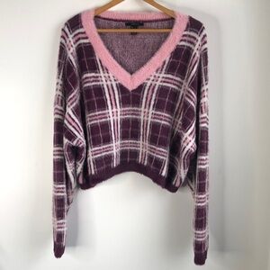 Forever 21 Plaid V-Neck Sweater - Purple and Pink